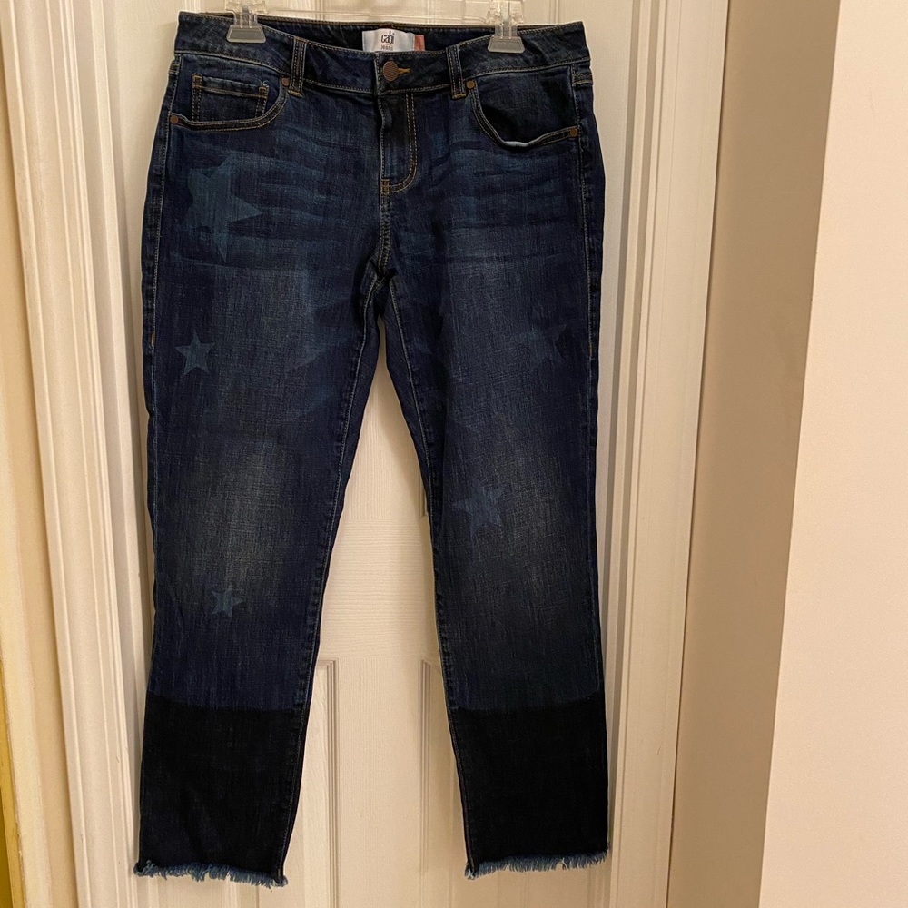 CAbi 3937 Slim Boyfriend Jeans Star Print Celebrity Wash Raw Hem